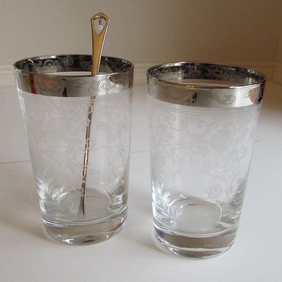 Mikimoto International Etched Highball glasses & silver stirrer - Picture 2 of 9